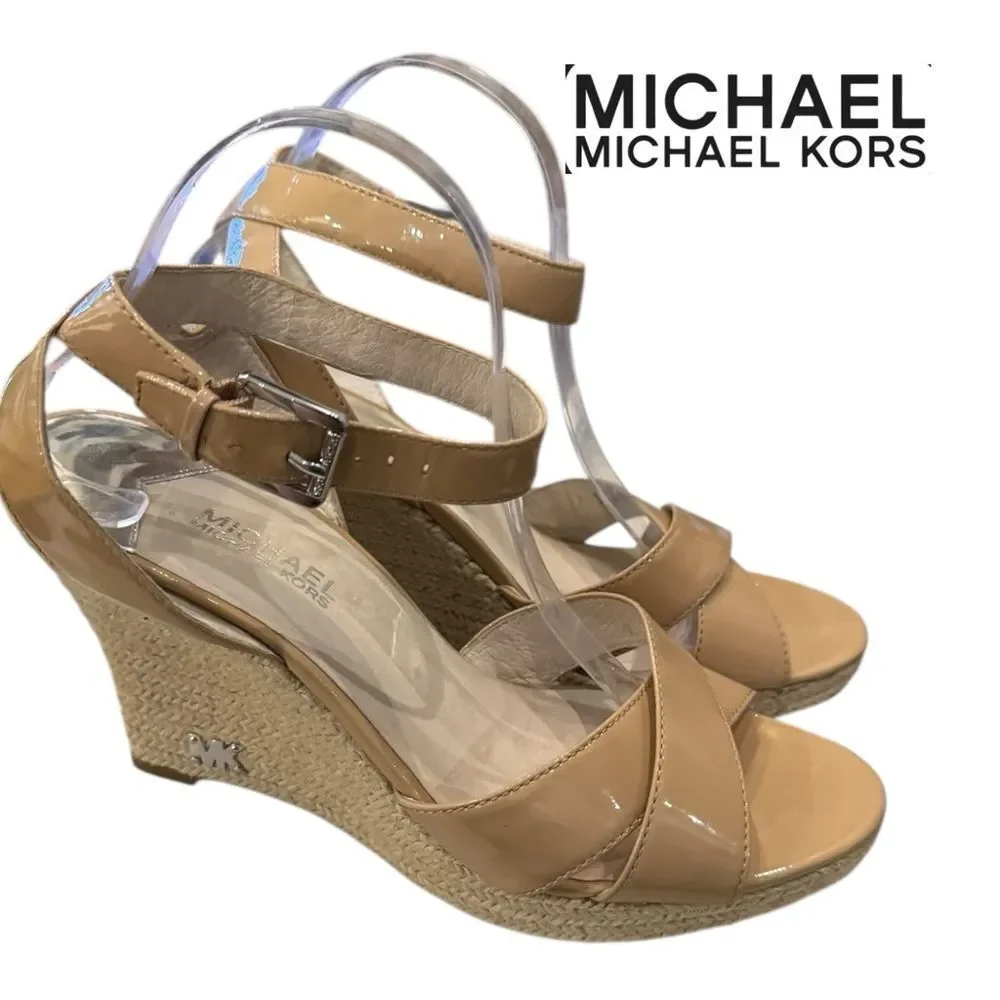 Michael Kors Kami Patent Leather Espadrille Wedge Sandals 11